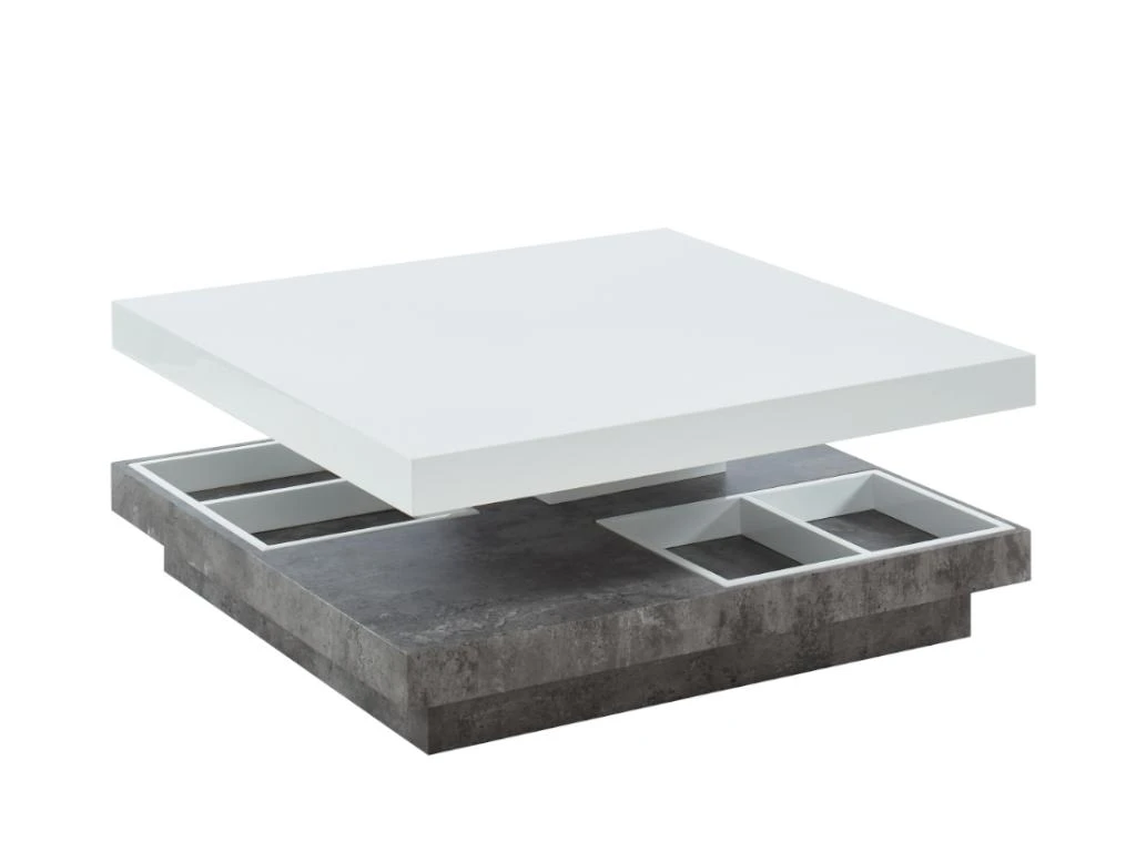 Table Basse - Plateau Pivotant - MDF Laqué Blanc Et Béton - FAUSTO II – Image 7