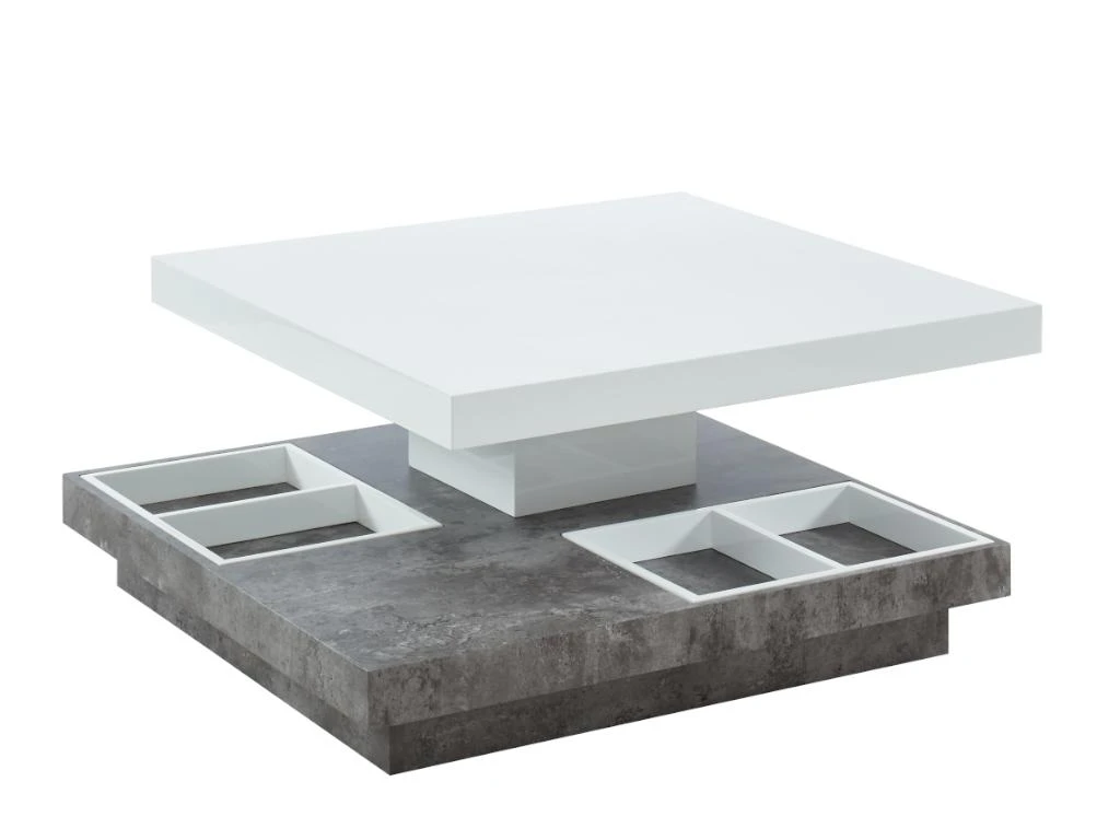 Table Basse - Plateau Pivotant - MDF Laqué Blanc Et Béton - FAUSTO II – Image 6