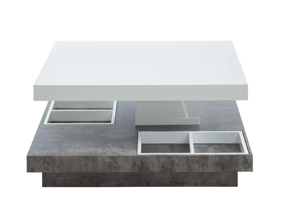 Table Basse - Plateau Pivotant - MDF Laqué Blanc Et Béton - FAUSTO II – Image 5