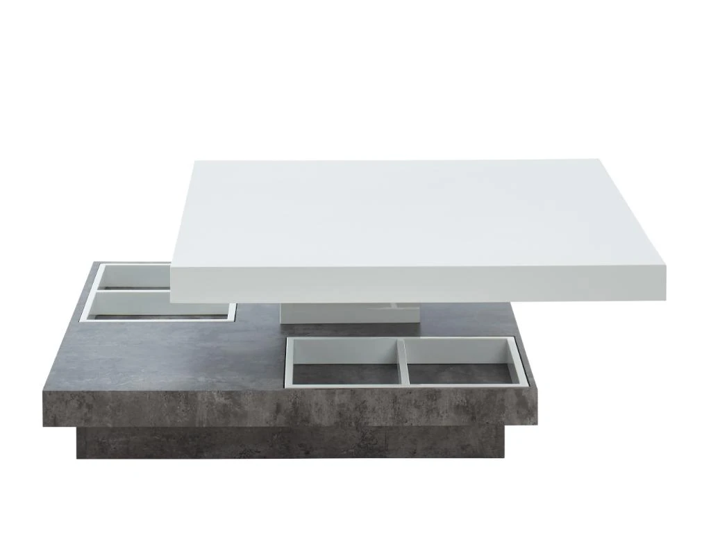 Table Basse - Plateau Pivotant - MDF Laqué Blanc Et Béton - FAUSTO II – Image 4