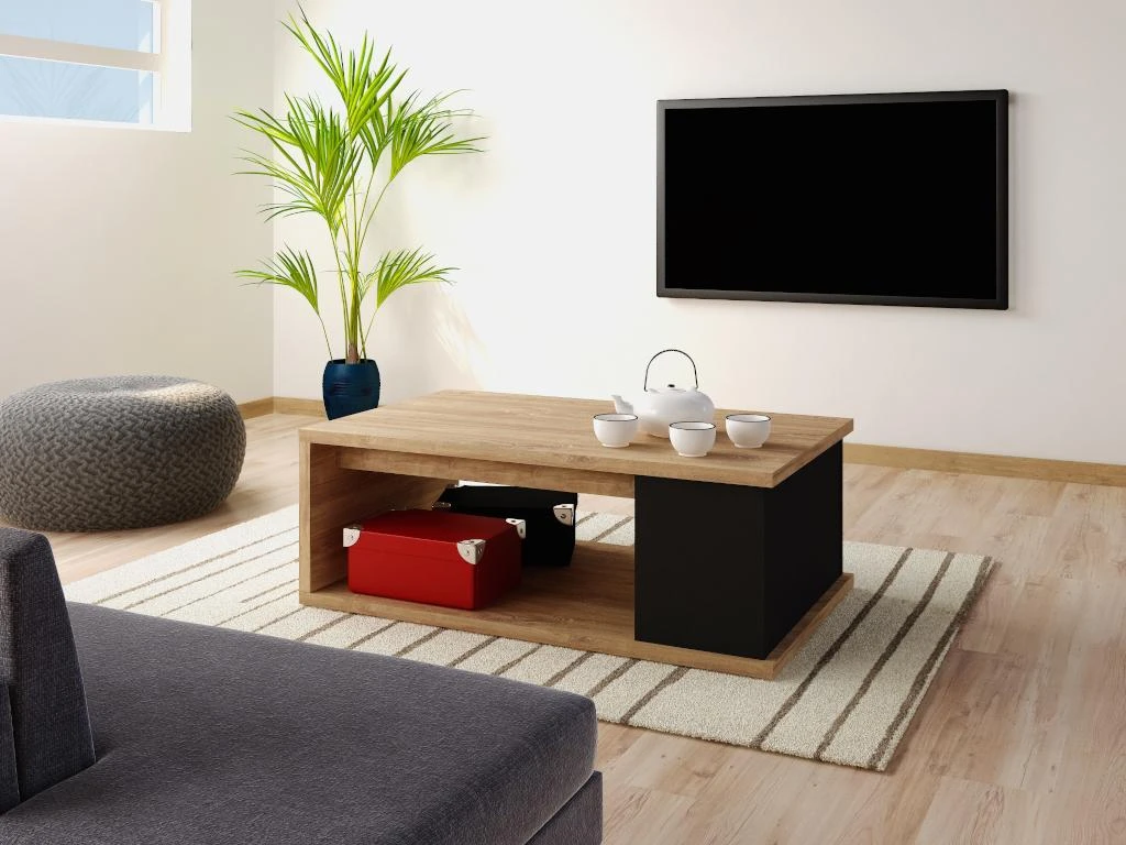 Table Basse ALDANA - Plateau Relevable - Bois Et MDF - Chêne Et Anthracite – Image 7