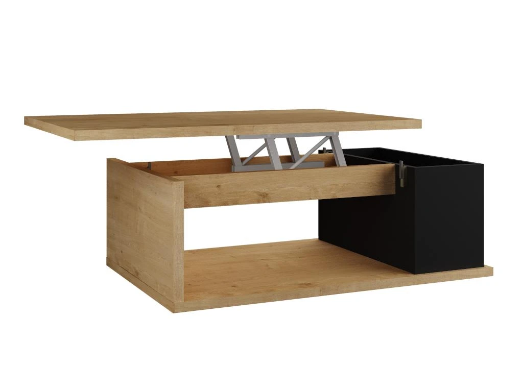 Table Basse ALDANA - Plateau Relevable - Bois Et MDF - Chêne Et Anthracite – Image 3