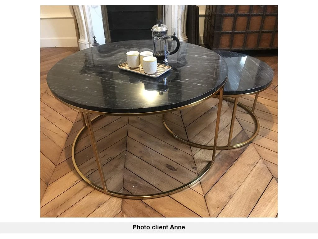 Tables Basses Gigognes ANGELA De Pascal MORABITO - Marbre Noir Et Métal Doré – Image 10