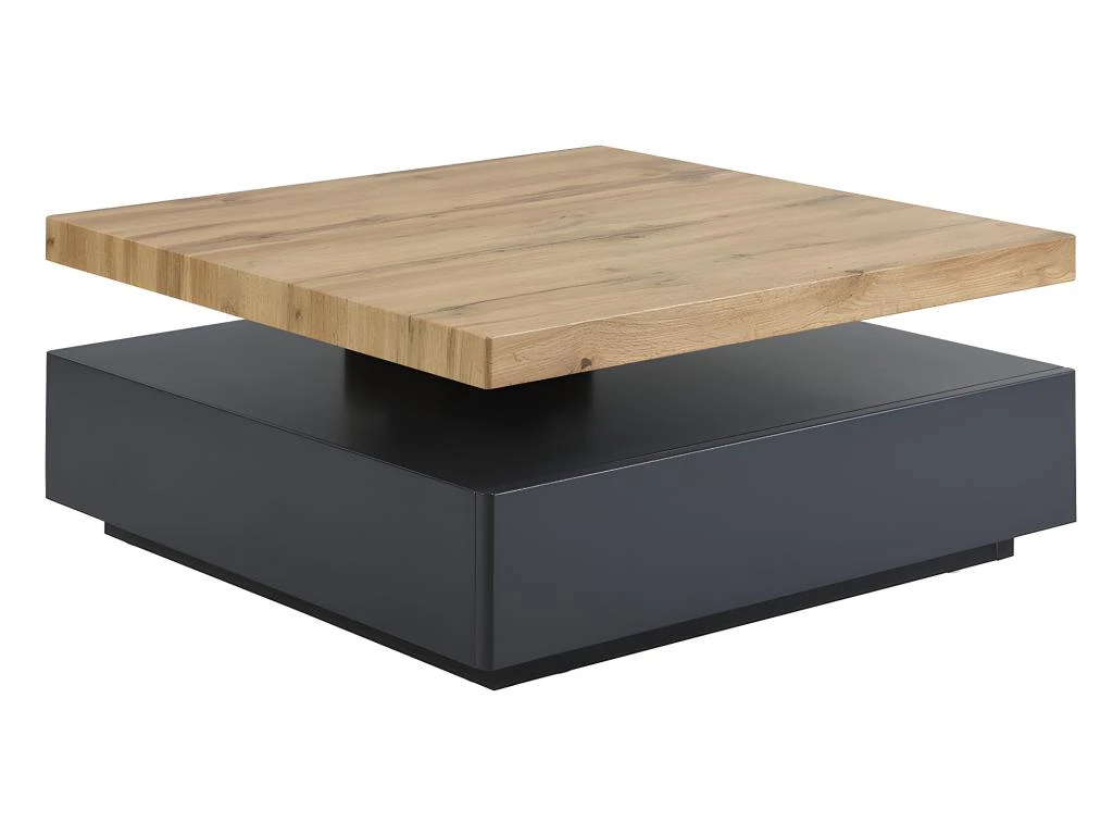 Table Basse KYRIA - 1 Tiroir & Plateau Pivotant - MDF - Coloris : Anthracite Et Chêne – Image 6