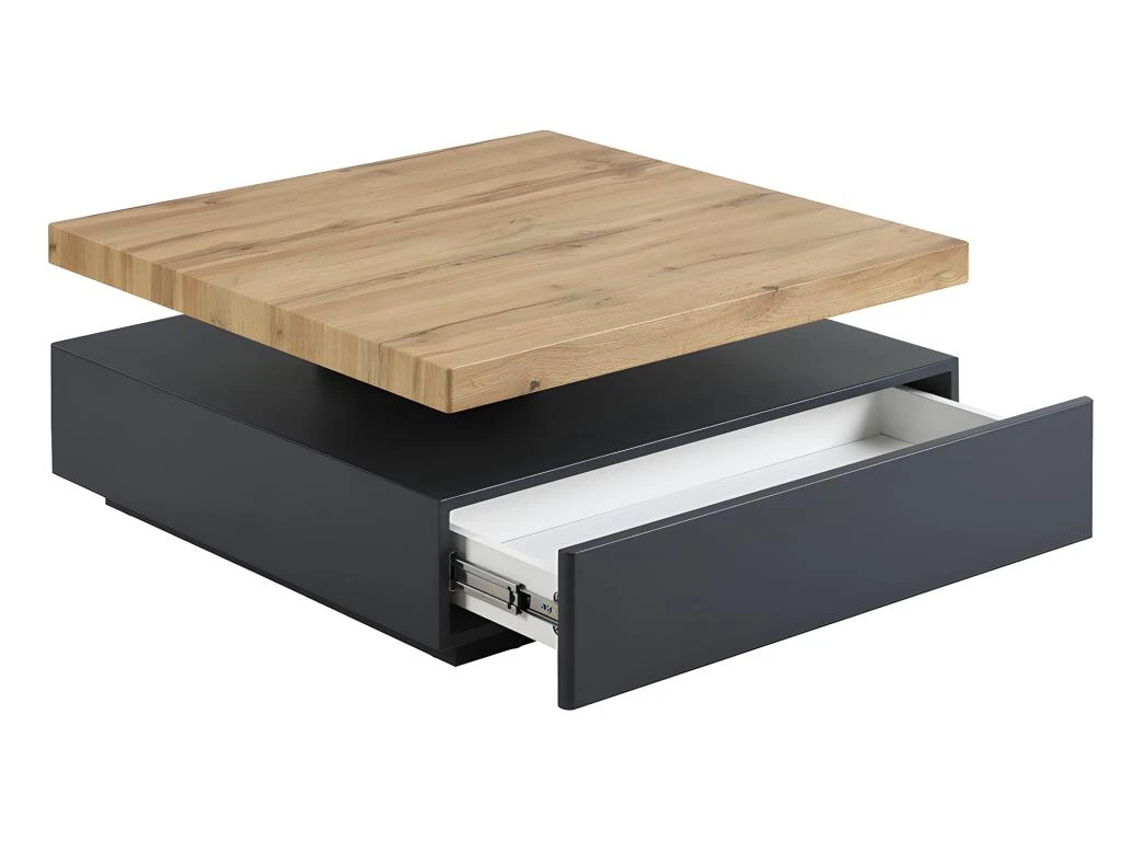 Table Basse KYRIA - 1 Tiroir & Plateau Pivotant - MDF - Coloris : Anthracite Et Chêne – Image 5