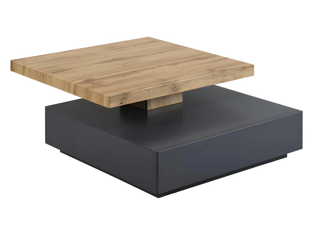 Table Basse KYRIA - 1 Tiroir & Plateau Pivotant - MDF - Coloris : Anthracite Et Chêne – Image 4