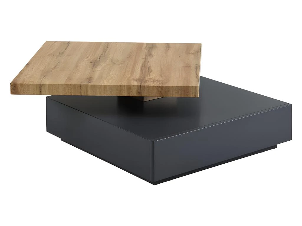 Table Basse KYRIA - 1 Tiroir & Plateau Pivotant - MDF - Coloris : Anthracite Et Chêne – Image 3