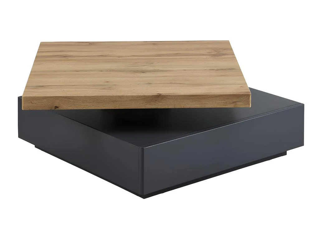 Table Basse KYRIA - 1 Tiroir & Plateau Pivotant - MDF - Coloris : Anthracite Et Chêne – Image 2
