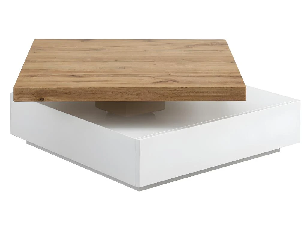 Table Basse KYRIA - 1 Tiroir & Plateau Pivotant - MDF - Coloris : Blanc Et Chêne – Image 7