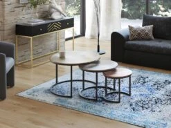 Tables Basses Gigognes CANDEUR - Motifs Sculptés - Acier - Coloris : Doré, Argent, Cuivre