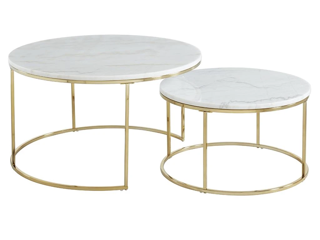 Tables Basses Gigognes ANGELA - Marbre Blanc Et Métal Doré De Pascal MORABITO – Image 3