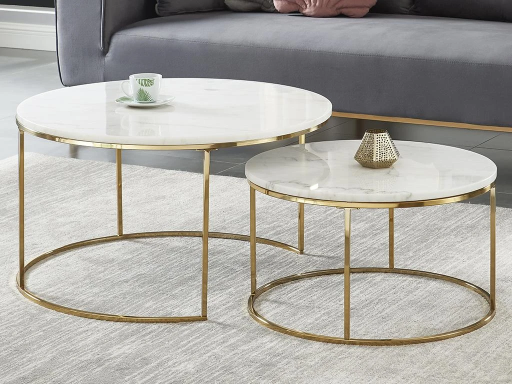 Tables Basses Gigognes ANGELA - Marbre Blanc Et Métal Doré De Pascal MORABITO – Image 2
