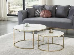 Tables Basses Gigognes ANGELA - Marbre Blanc Et Métal Doré De Pascal MORABITO
