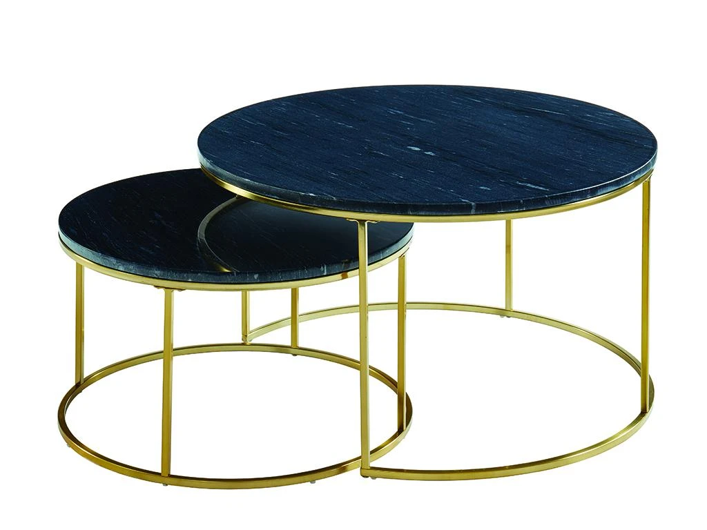 Tables Basses Gigognes ANGELA De Pascal MORABITO - Marbre Noir Et Métal Doré – Image 13