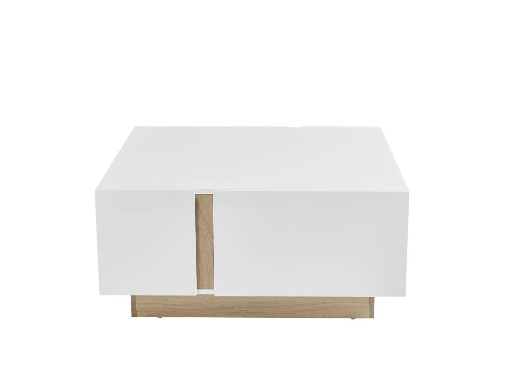 Table Basse 2 Portes Et 2 Tiroirs Avec LEDs - MDF - Naturel Et Blanc Laqué - QUINCY – Image 4