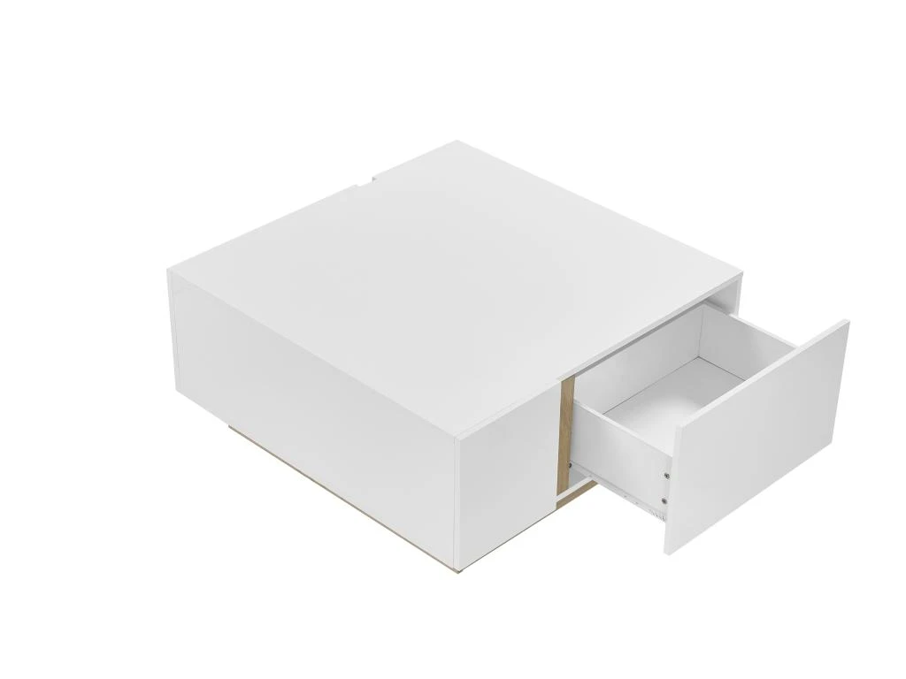 Table Basse 2 Portes Et 2 Tiroirs Avec LEDs - MDF - Naturel Et Blanc Laqué - QUINCY – Image 5