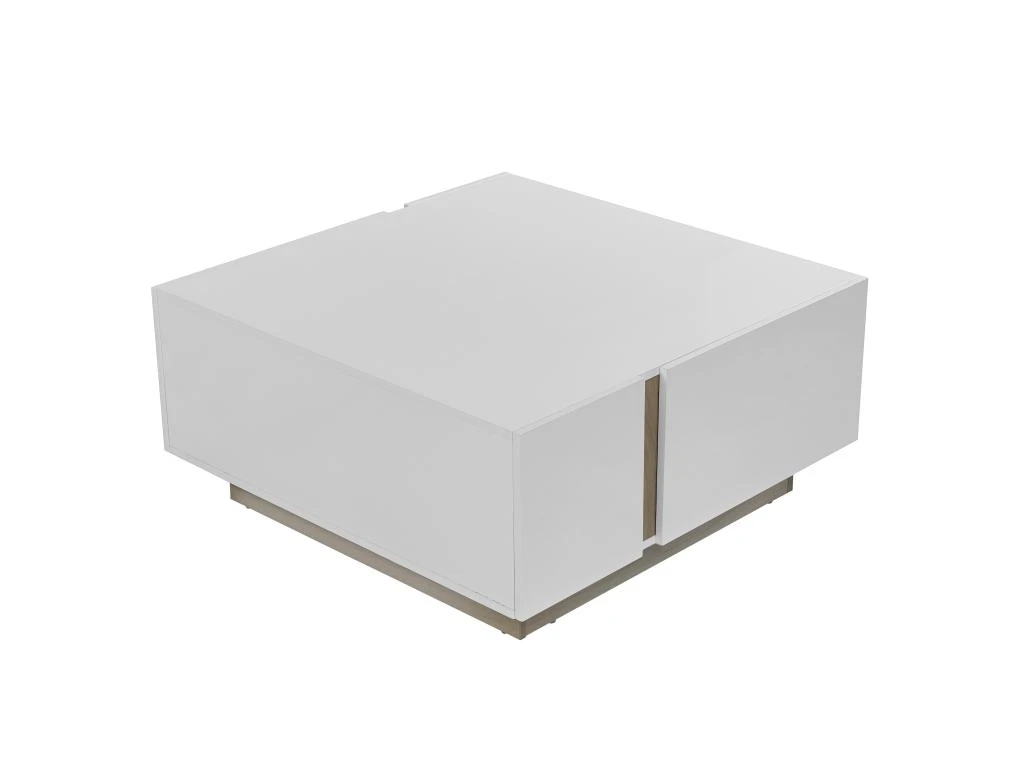 Table Basse 2 Portes Et 2 Tiroirs Avec LEDs - MDF - Naturel Et Blanc Laqué - QUINCY – Image 3