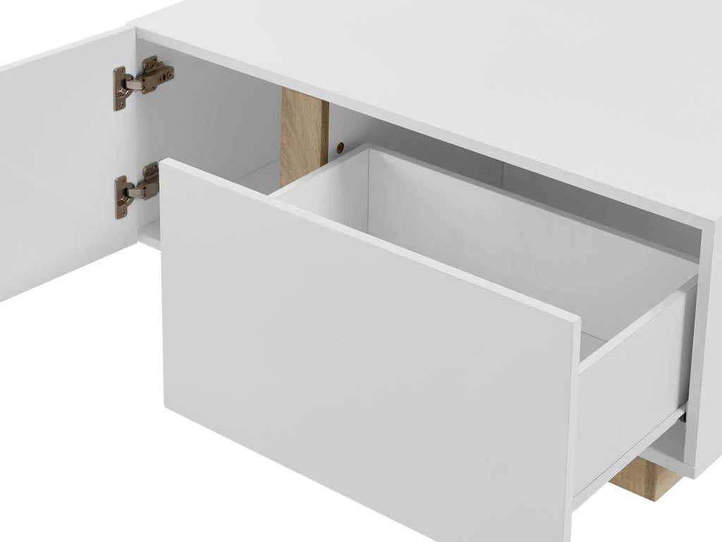 Table Basse 2 Portes Et 2 Tiroirs Avec LEDs - MDF - Naturel Et Blanc Laqué - QUINCY – Image 7