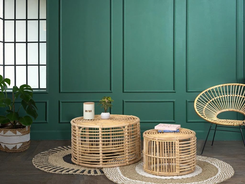 Lot De 2 Tables Basses LANDIS - Rotin - Coloris : Naturel