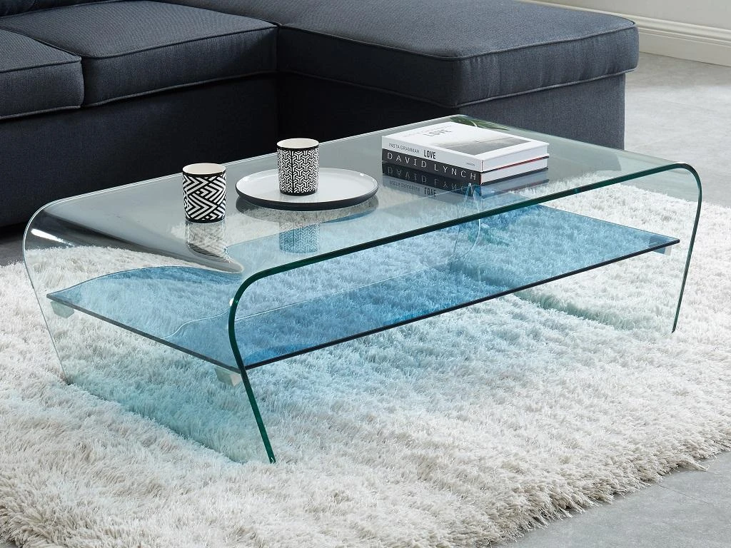 Table Basse - Verre Trempé - Tablette Bleue Laquée - KELLY – Image 2