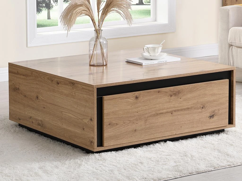 Table Basse 2 Tiroirs En MDF - Naturel Et Noir - NALAMANE – Image 2