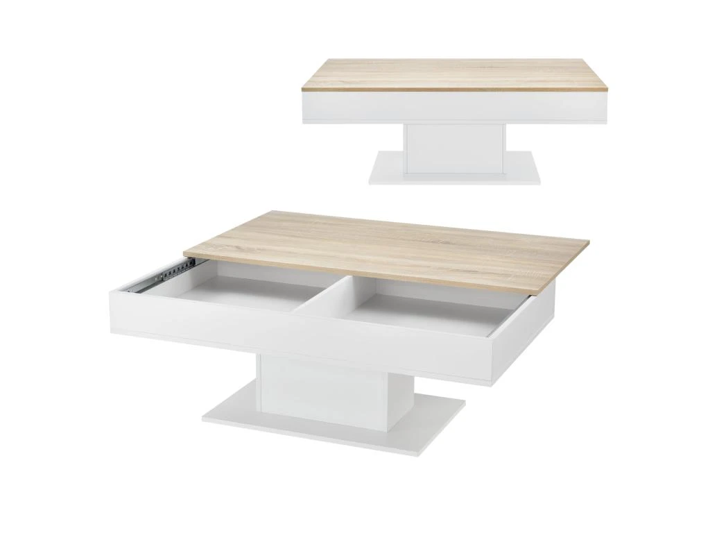 Table Basse De Salon Avec 2 Espaces De Rangement 110 Cm Effet Chêne Blanc 03_0006148