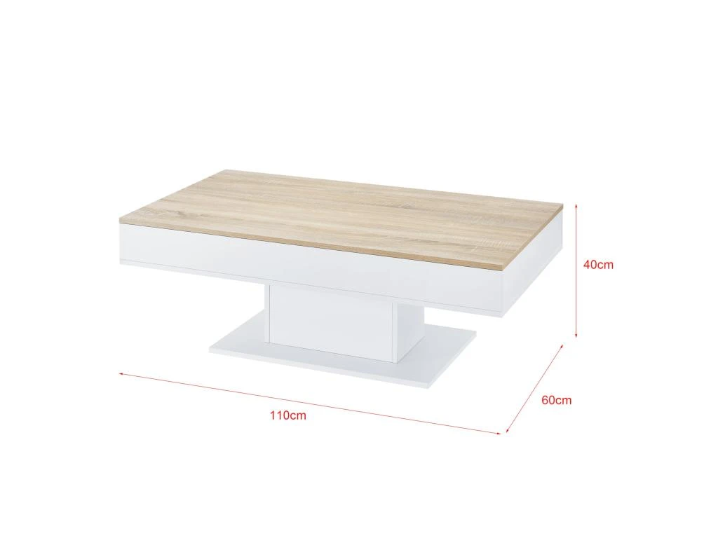 Table Basse De Salon Avec 2 Espaces De Rangement 110 Cm Effet Chêne Blanc 03_0006148 – Image 2