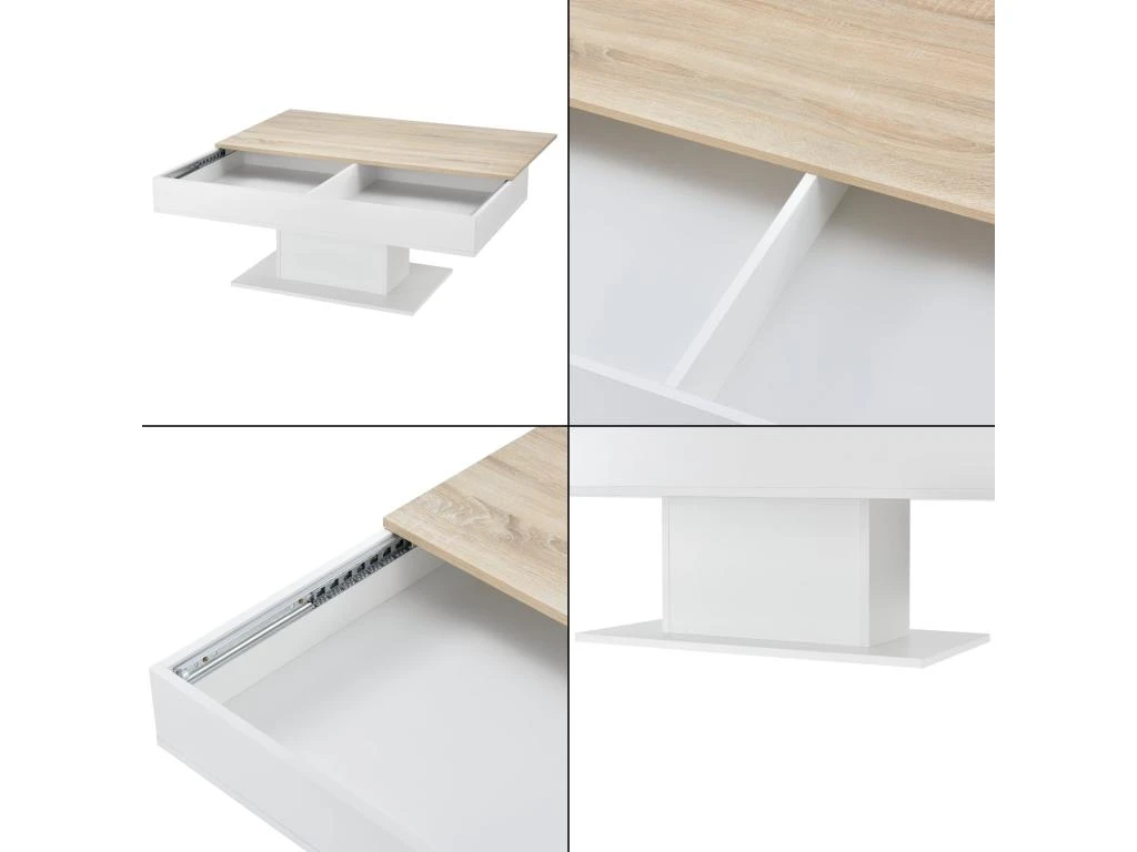 Table Basse De Salon Avec 2 Espaces De Rangement 110 Cm Effet Chêne Blanc 03_0006148 – Image 4