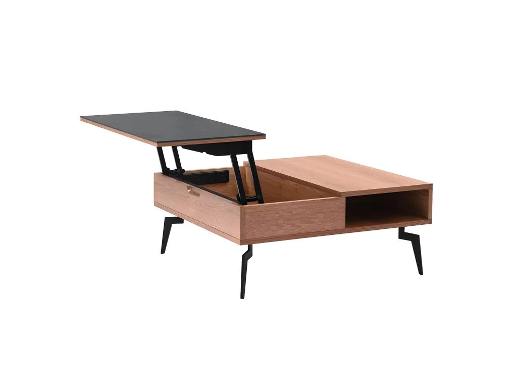 RENO - Table Basse Relevable Effet Chêne Et Céramique