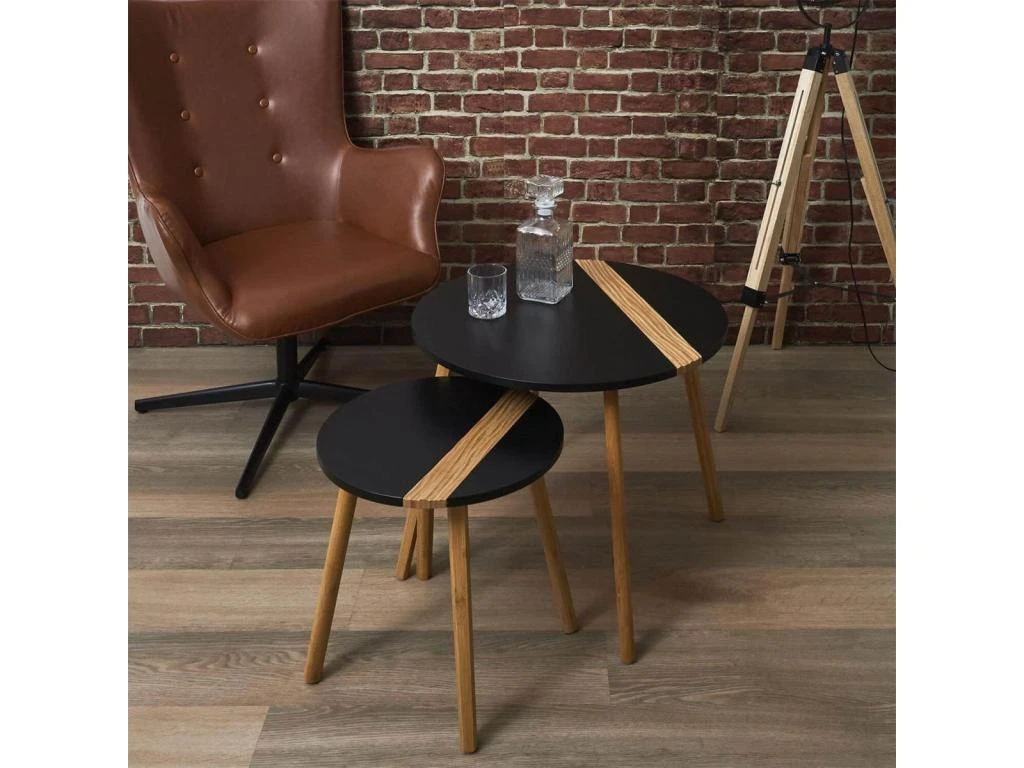 TRAZEN - Lot De 2 Tables Gigognes Noires Et Relief Bambou – Image 3