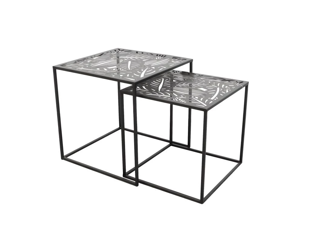 FLORA - Lot De 2 Tables Gigognes Métal Noir Motif Feuille – Image 3