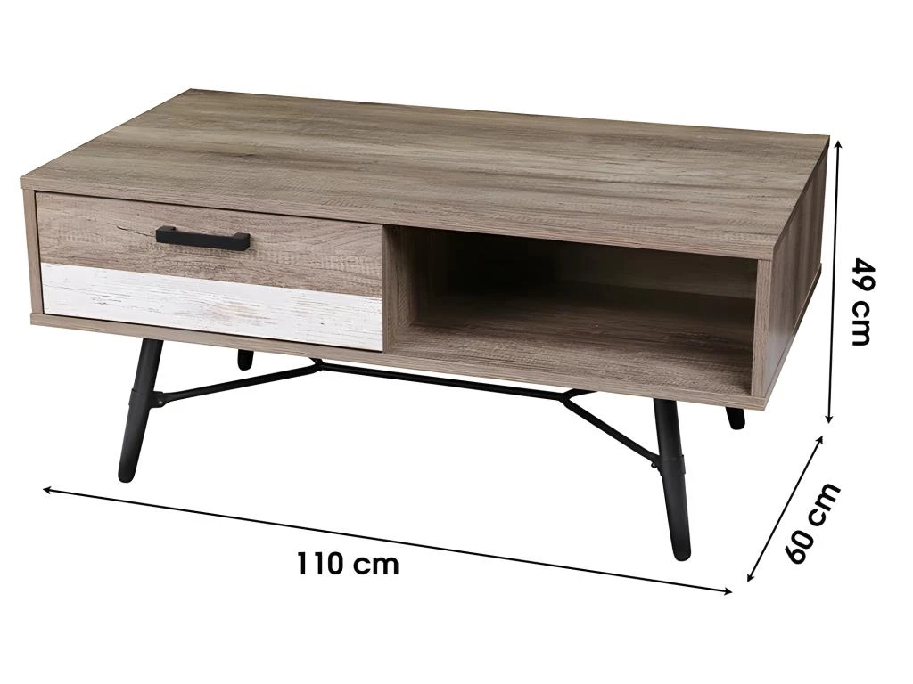 Table Basse 1 Tiroir Romy - Naturel Fonce – Image 3