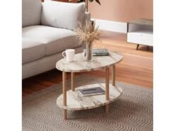 Table Basse Ovale Højreby 43 X 70 X 44 Cm Marbre Crème [en.casa]