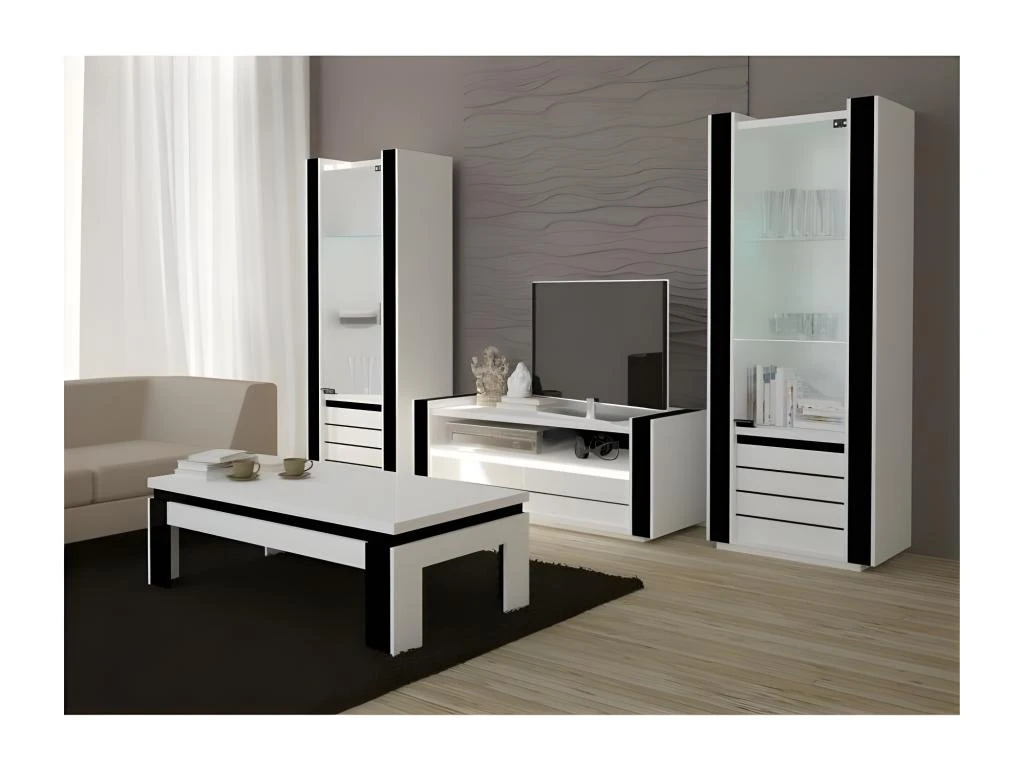 Table Basse Design LINA Blanche Et Noire Brillante. Meuble Idéal Pour Votre Salon. – Image 2