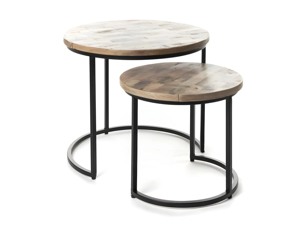 Table D'appoint Gigogne Ronde En Bois Massif Collection SULIN. Meuble Style Industriel