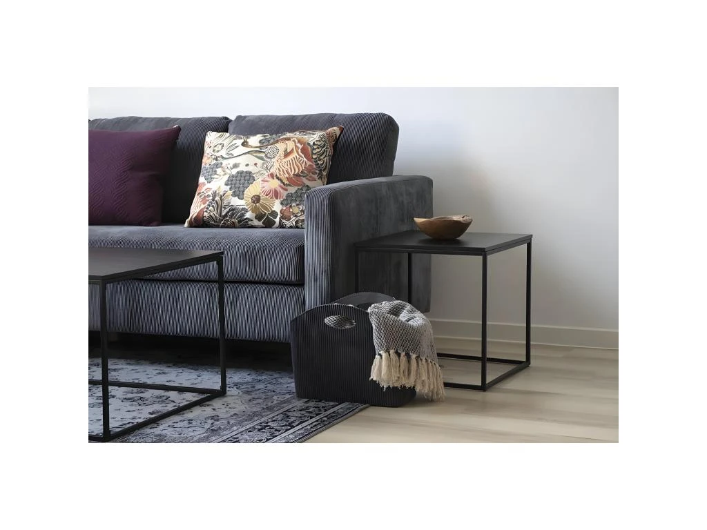HARALD - Bout De Canapé Carré Acier Et Aspect Bois Noir – Image 2