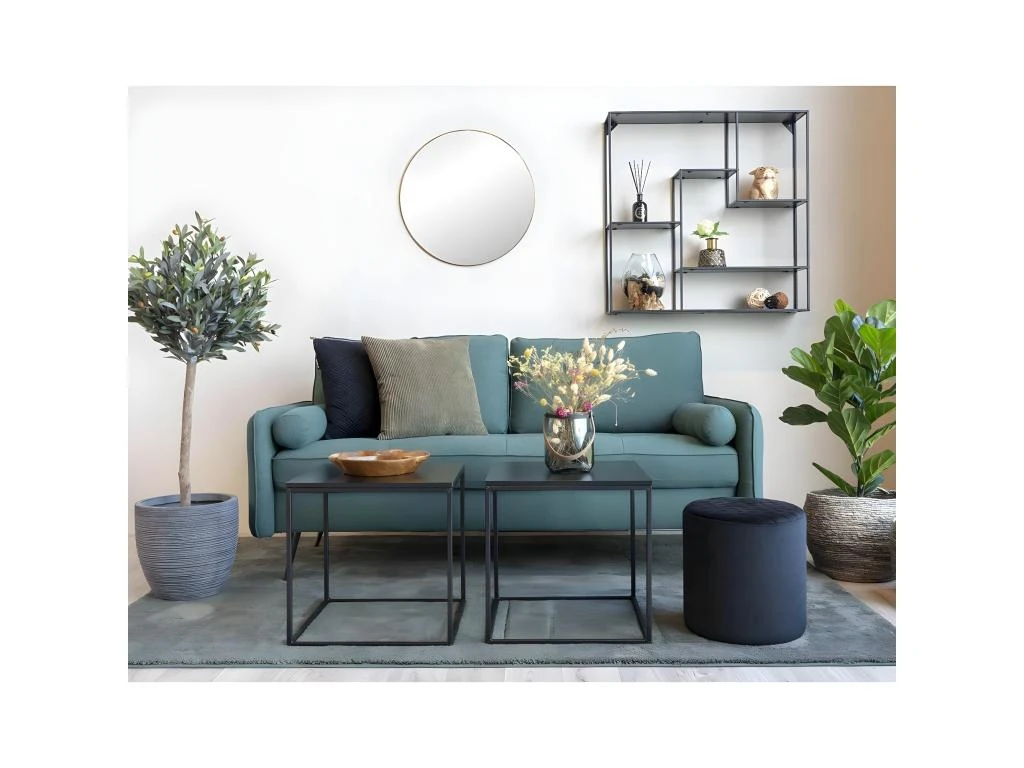 HARALD - Bout De Canapé Carré Acier Et Aspect Bois Noir – Image 4