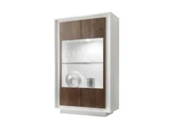 Vitrine 2 Portes Blanc/Chêne Foncé - RIMINI