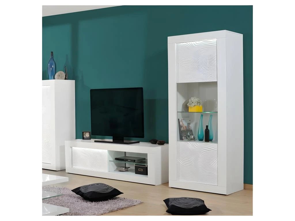 Vitrine 1 Porte Laqué Blanc à LEDs - MARKS – Image 2