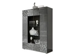 Vitrine 2 Portes Laqué Gris Brillant - BARI