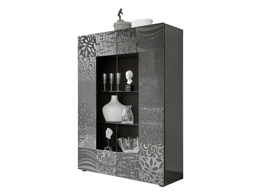 Vitrine 2 Portes Laqué Gris Brillant - BARI