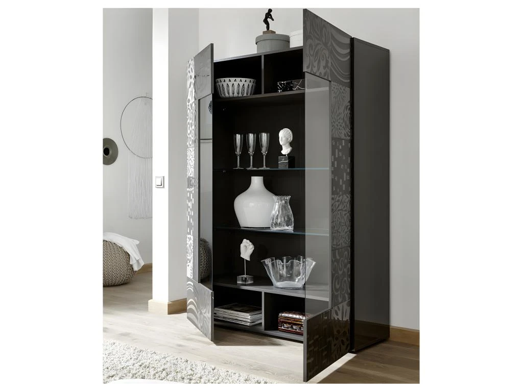 Vitrine 2 Portes Laqué Gris Brillant - BARI – Image 2