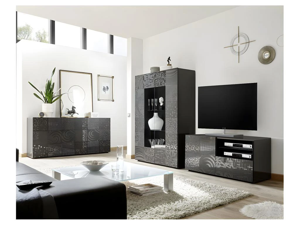 Vitrine 2 Portes Laqué Gris Brillant - BARI – Image 4