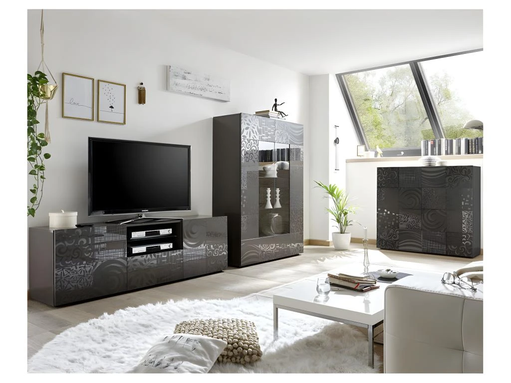 Vitrine 2 Portes Laqué Gris Brillant - BARI – Image 5