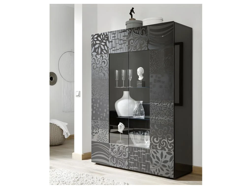 Vitrine 2 Portes Laqué Gris Brillant - BARI – Image 6