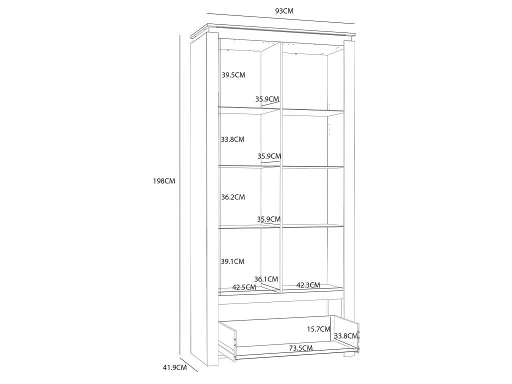 Vitrine H198 Cm Décor Chêne Clair Et Noir Avec Poignées Métal - LEILA – Image 5