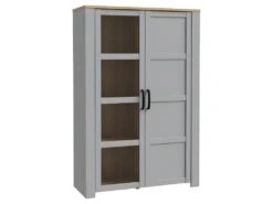 Vitrine H161 Cm Décor Chêne Gris Et Clair Avec Poignées Noir - ANTIBES