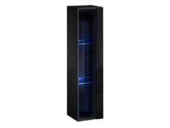 Vitrine Suspendue Noire Petit Modèle Avec 1 Porte Vitrée Et éclairage LED Inclus. Collection SWITCH.