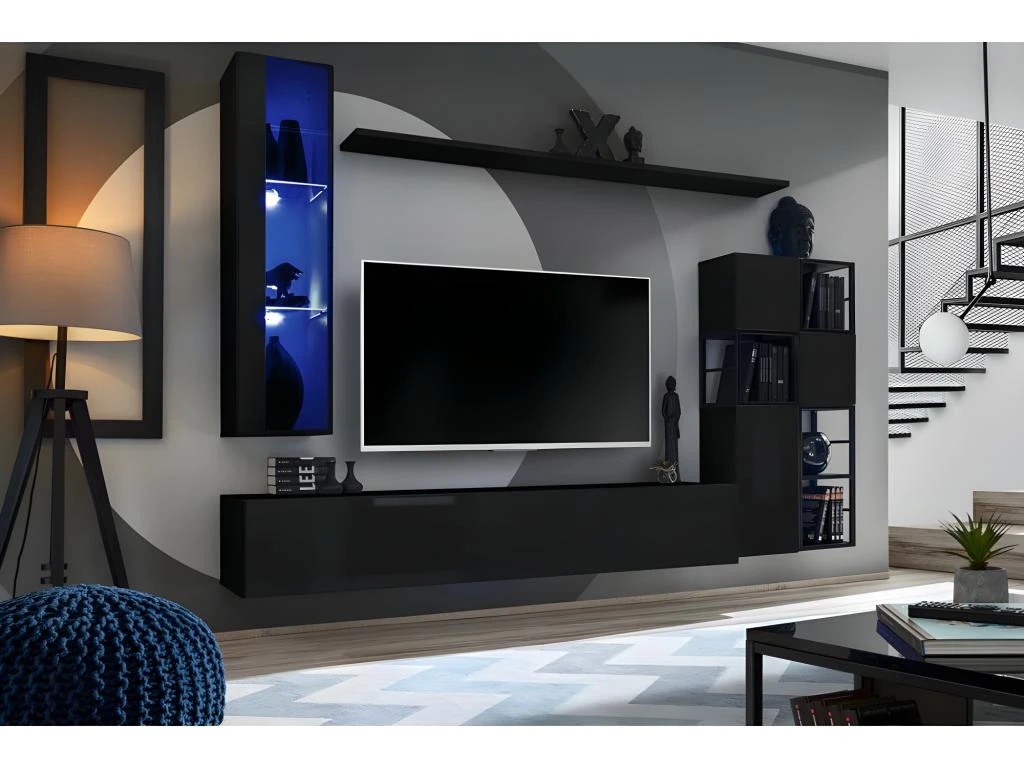 Vitrine Suspendue Noire Petit Modèle Avec 1 Porte Vitrée Et éclairage LED Inclus. Collection SWITCH. – Image 2