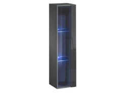 Vitrine Suspendue Grise Petit Modèle Avec 1 Porte Vitrée Et éclairage LED Inclus. Collection SWITCH.